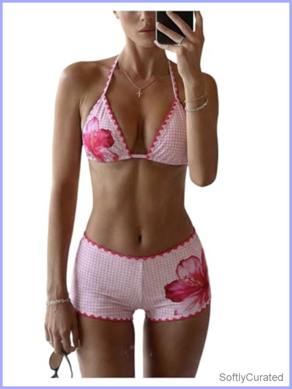Gingham Bikini Set Triangle Halter Boyshorts 2 Piece Swim